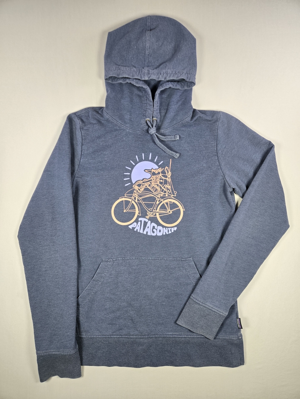 Patagonia Fisherfox Ahnya Hoody Skeleton Bike Graphic Gorpcore Hoodie Blue Small
